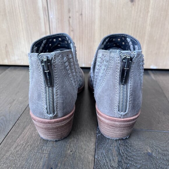 Vince Camuto Prasata Booties Size 6 Taupe Laser Cut Suede Leather Ankle Boots - Picture 5 of 7